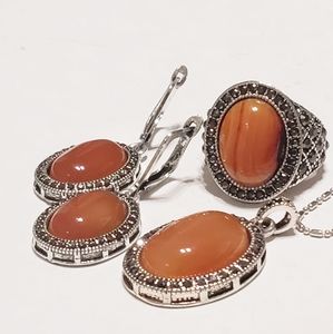 Sunstone Jewelry set with Marcasite stones